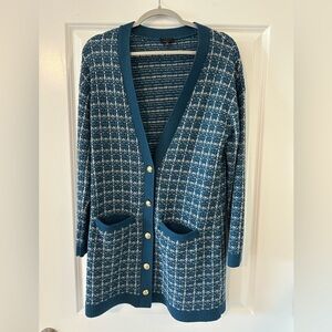 Long knit plaid cardigan from Talbots.